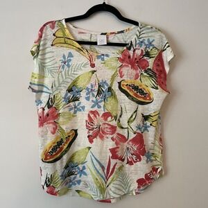 C&C 100% Linen Fruit Print Shirt Size S? Novelty Resort Coastal Banana Papaya
